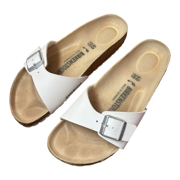 Birkenstock Madrid Birko-Flor - White Buckle Unisex L9 M7 - Picture 1 of 13